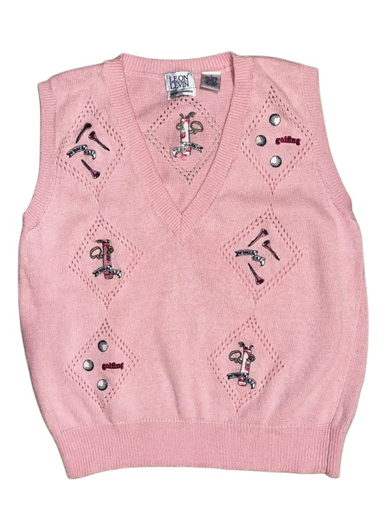 Lisa Says Gah Sweaters - Lisa Says Gah Pink Knit Golf Embroidered V‑Neck Sweater Vest